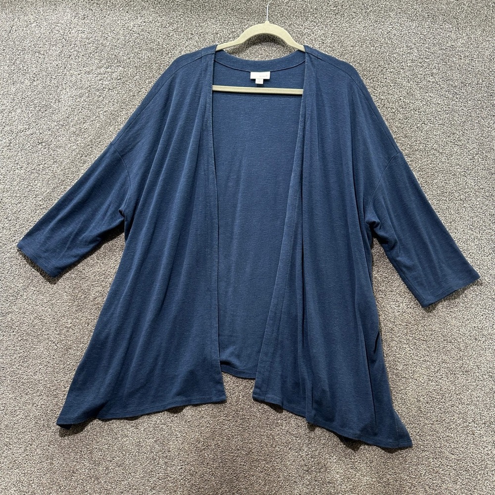 Pure J Jill Open Cardigan Sweater 2X Blue Tencel Linen Relaxed Drapey Minimalist